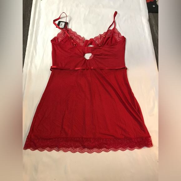 Just Sexy Red Lace Lingerie Keyhole XL Chemise Nightie Slip Cherry Girl Coquette - Picture 3 of 8